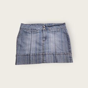 Vintage Y2k Vigoss Jeans light wash striped denim low rise cuffed mini skirt